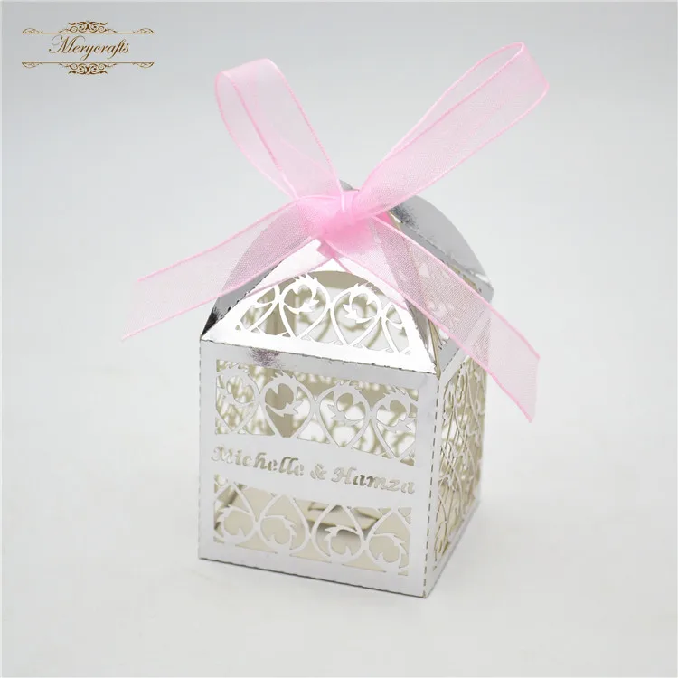 Perso<em></em>nalized filigree style laser cut custom graduation wedding candy box