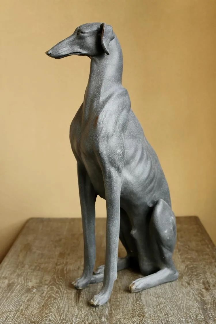 树脂古董银灰狗狗雕像