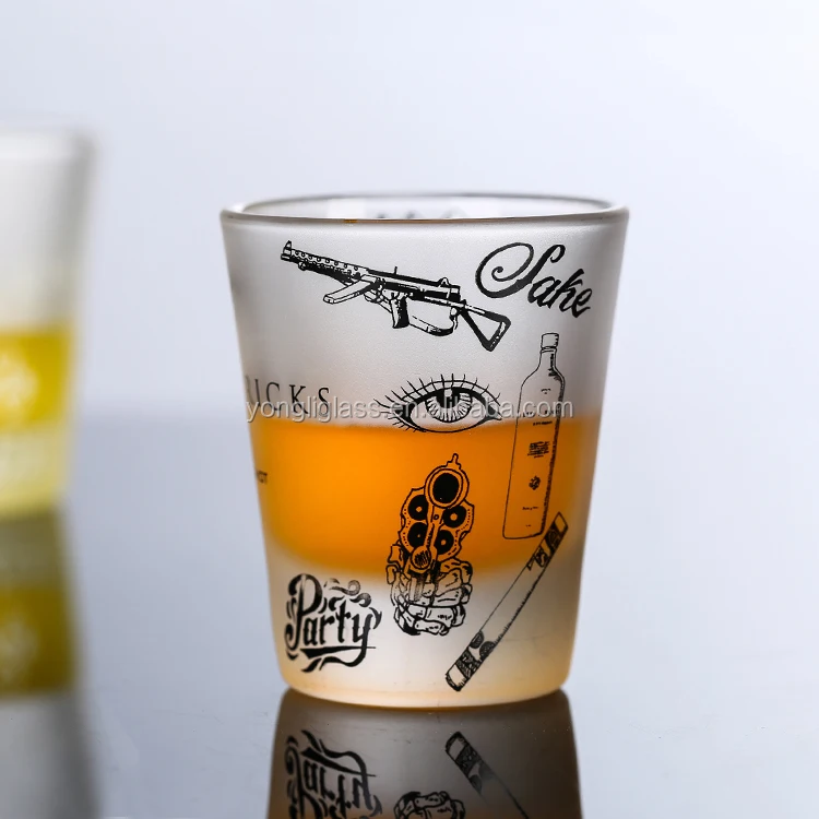 Wholesale 50ml decal logo shot glass, hot sale frosted wine glass for vodka, rum