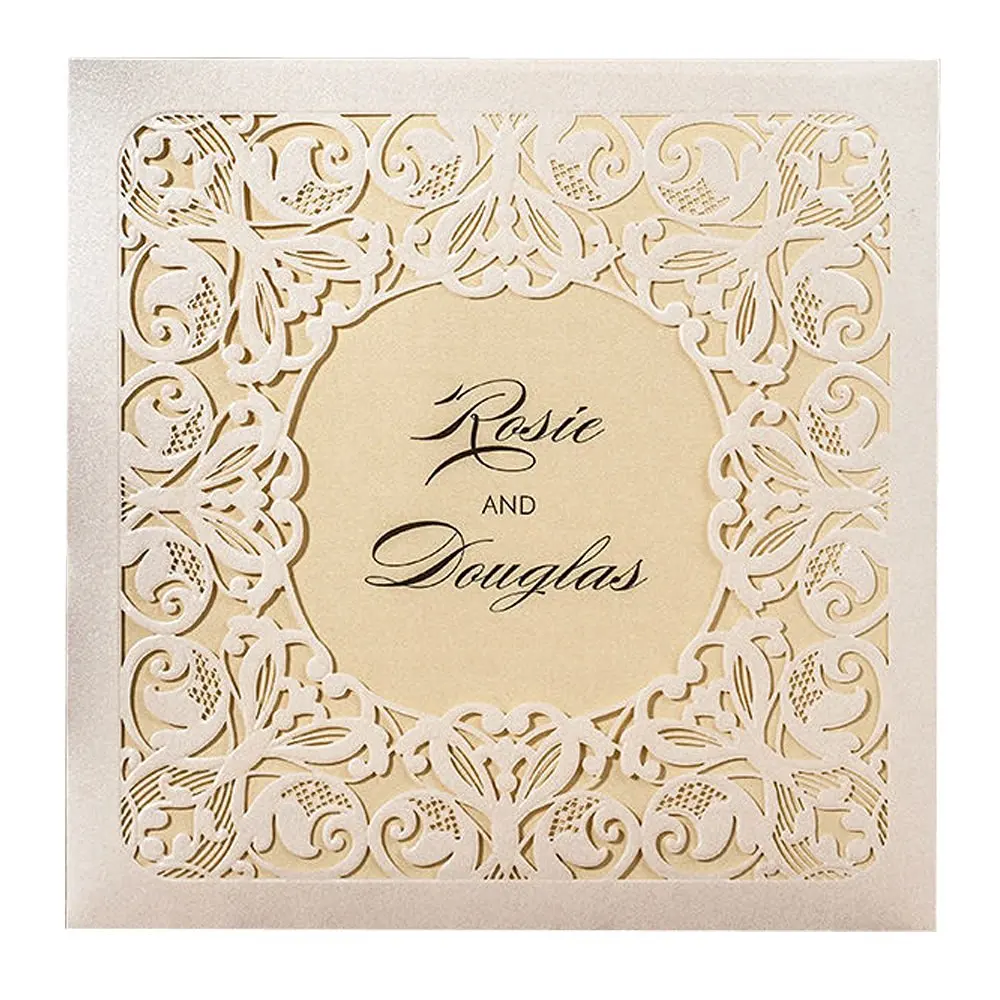 Everyshine White Heart Laser Cut Love Floral Lace Wedding Invitations (12)