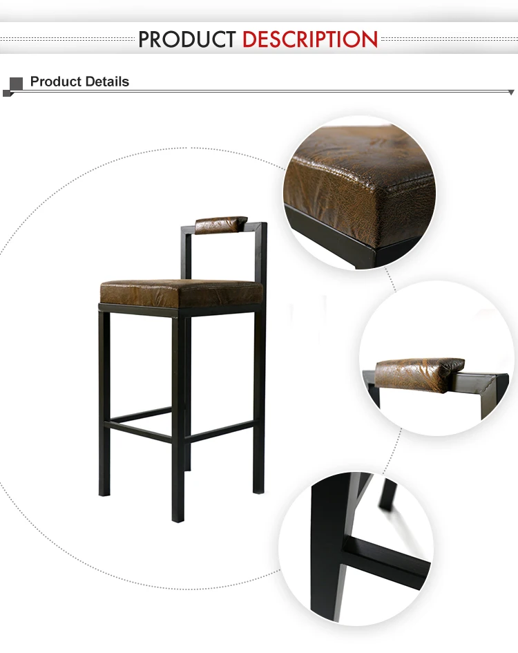 Bar stool high chair, vintage black color metal bar stool chair