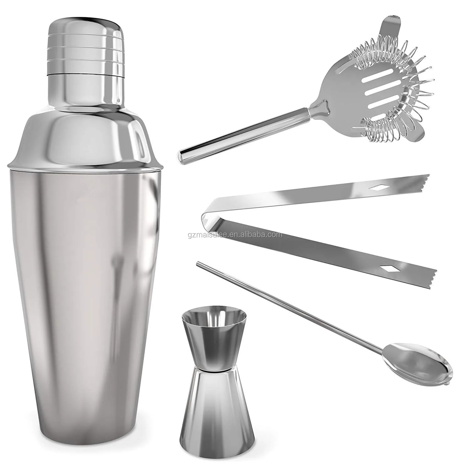 2021 Stainless Steel Prong 550ml 5pcs Cocktail Shaker Bar Set For Bar