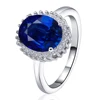 POLIVA Classic Oval Created Blue Sapphire CZ 925 Sterling Silver British Princess Engagement Ring