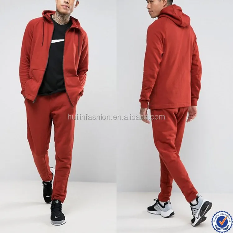 Plain Red Top Design Tracksuit For Men Zip Up Hoodies And Sweat Pants