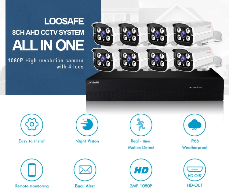 Loosafe Home Security Full HD 1080P Manual AHD CCTV Action Camera System 8 Channel Video Dvr Kit