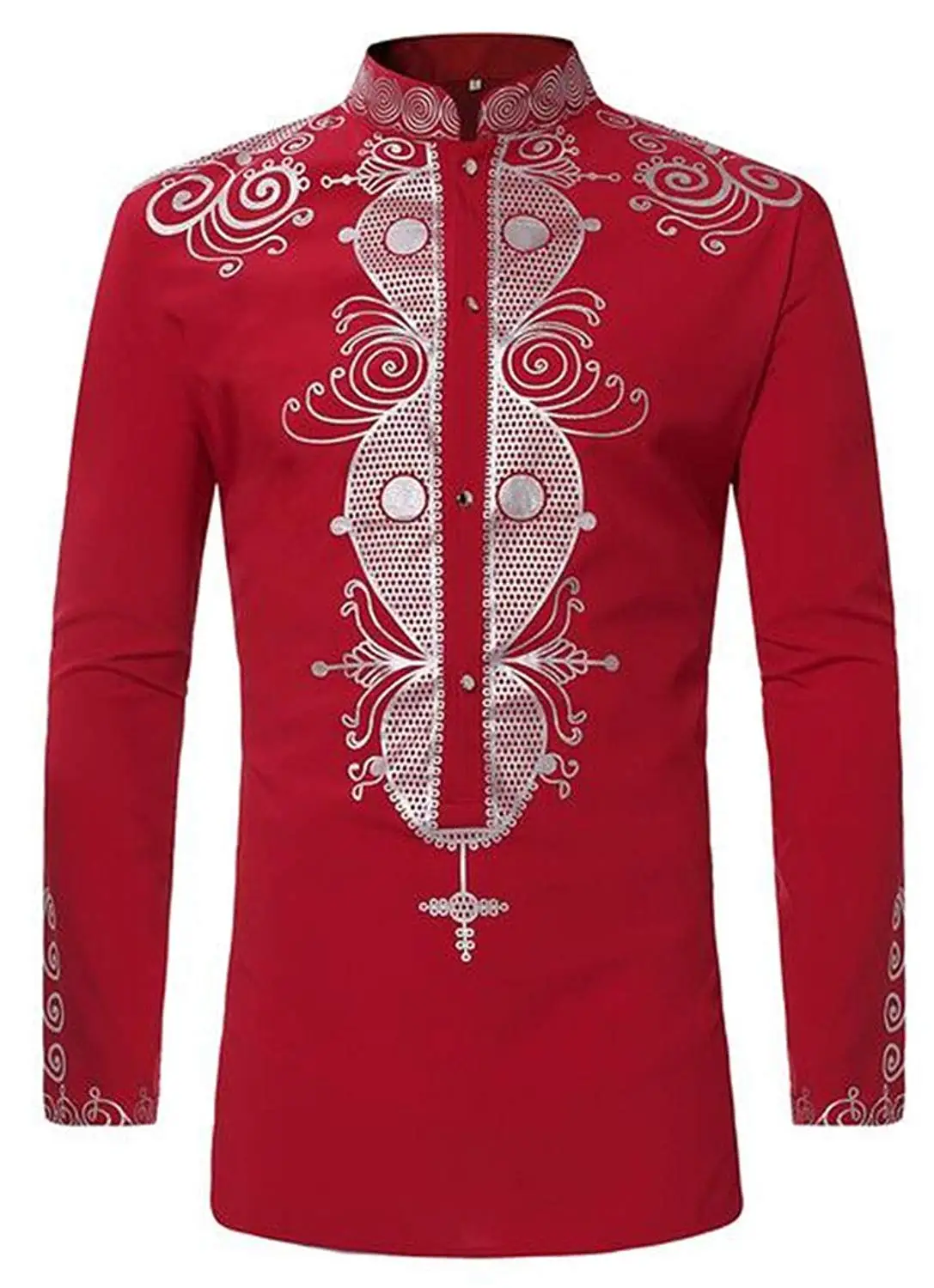 Nanquan Men African Dashiki Shirt Slim Fit Long Sleeve Dress Shirts