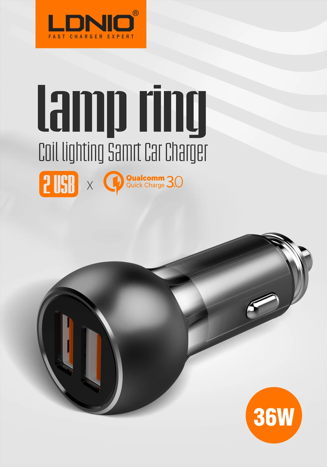 LDNIO New Metal Charger with 2 USB Port QC3.0 and Coil Lighting Smart Car Charger C503Q