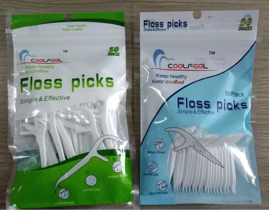 50 counts dental floss picks in polybag