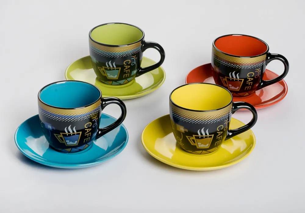 Ecofriendly Metallic Decal Printing Colored Promotional Espresso Cups