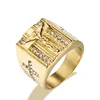 Marlary Hot Selling Personality Originality Vintage 18K Gold Plated Stainless Steel Cross Cz Jesus Ring