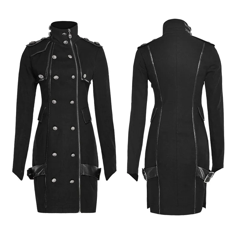 Q-300 Punk Rave High Collar Long Sleeves Ladies Black Dress Coats - Buy ...