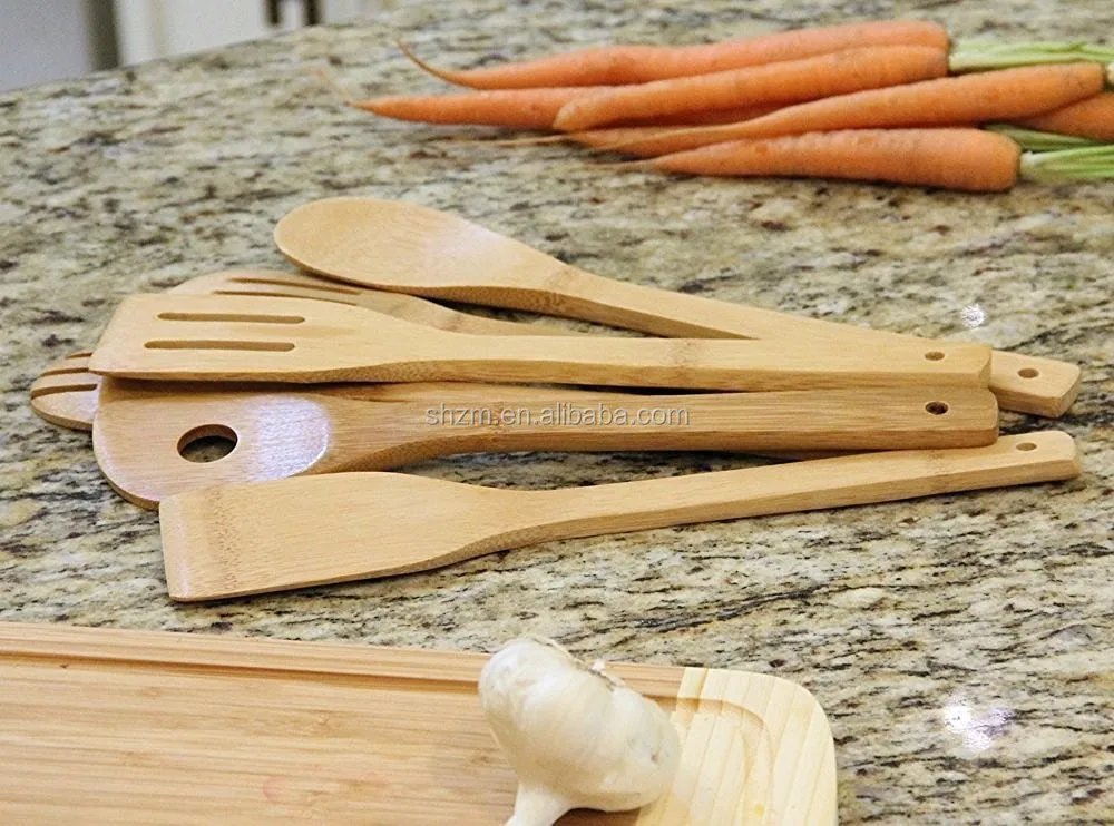 Bamboo Dinner Set Kitchen Cooking Utensils Set 7 Bamboo Spoons And