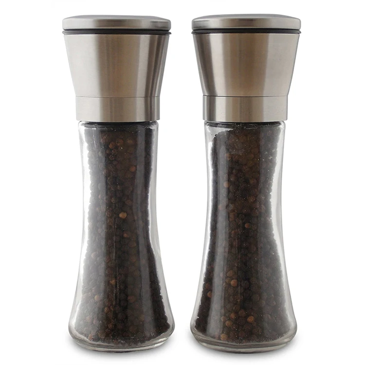 2019 New Trend Product Hot Sale kitchen accessories Manual 304 Stainless Steel Caps Glass Salt Pepper Grinder