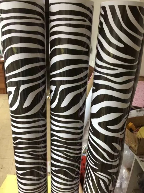 Grosir Zebra Stripe Percetakan Stiker Mobil Glossy Animal Skin