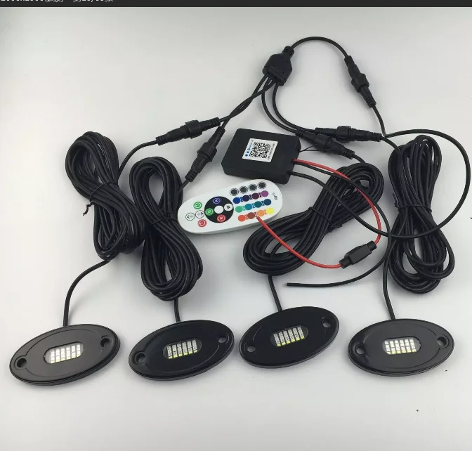 4 Piece 24 LEDs Per RGBW Rock Lights With Blue-tooth controller