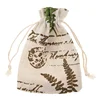 10x14cm Simple Fabric Bag Linen Drawstring Pouch Travelling Backpack Student Bag Big Tree Leaf