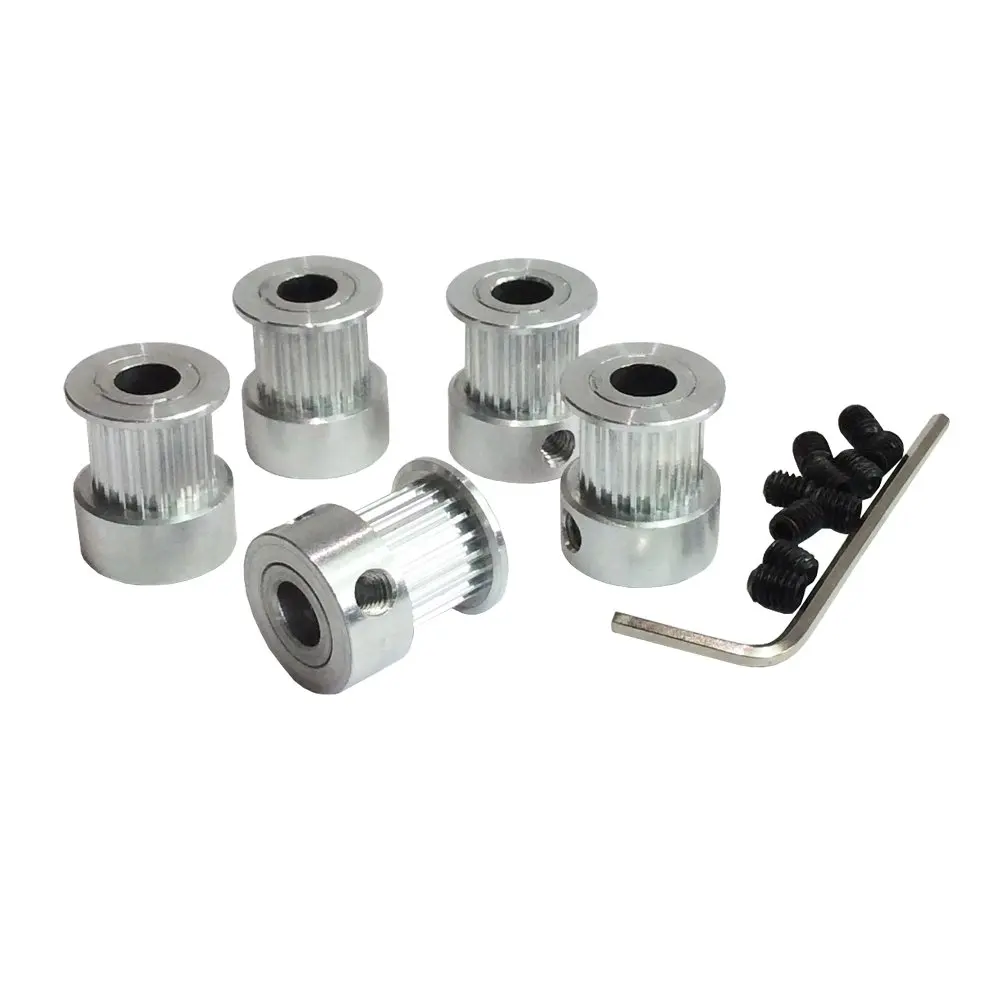 SODIAL 8Pcs 5mm 20 Teeth Aluminum Timing Pulley Wheel+5 Meters Rubber GT2 2mm Pitch 6mm Wide Timing Belt for 3D printer CNC