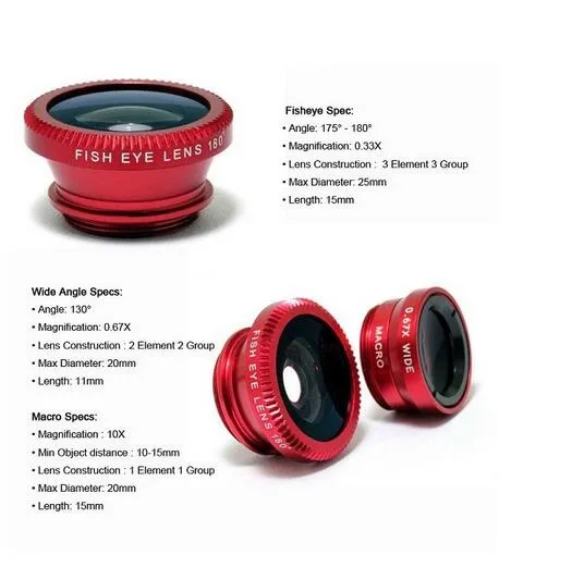 2016 New Mobile Phone Camera Extra Lens Fisheye Lens 3 in 1 Zoom Lens Good quality for iPhone Samsung HTC