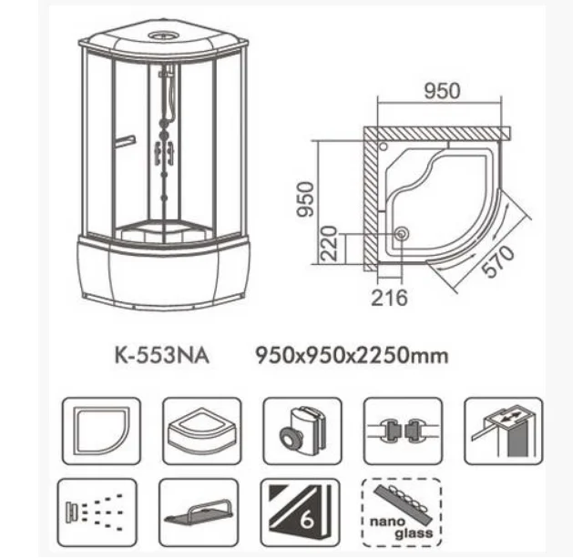 Quadrant shape Glass shelf Sliding Shower Enclosure two sliding panels high tray shower room