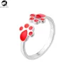 Kawaii 925 Sterling Silver Red Cat Dog Bear Claw Opening Resizable Ring for Women Girls