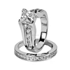 Wide Wedding Band Anniversary Engagement Ring Bridal Set for Women Stainless Steel Cubic Zirconia Setting
