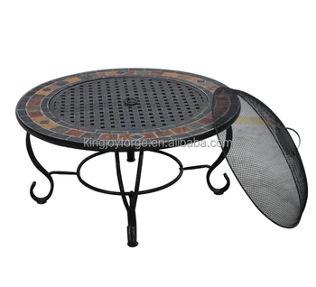 Round Outdoor Natural Stone Table Fire Pit With Steel Center Top