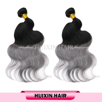 Malaysian Ombre Silver 1b Grey Color Human Remy Hair Weave Dark Roots Black Hair Weft Grey And Black Body Wave Buy Grey And Black Body Wave Human
