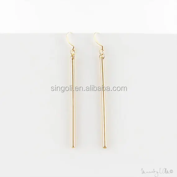 Long Skinny Gold Bar Earrings Minimalist Dainty Dangle Long Skinny Gold Bar Earrings Minimalist Dainty Dangle Simple Stylish Jewelry Modern Earring