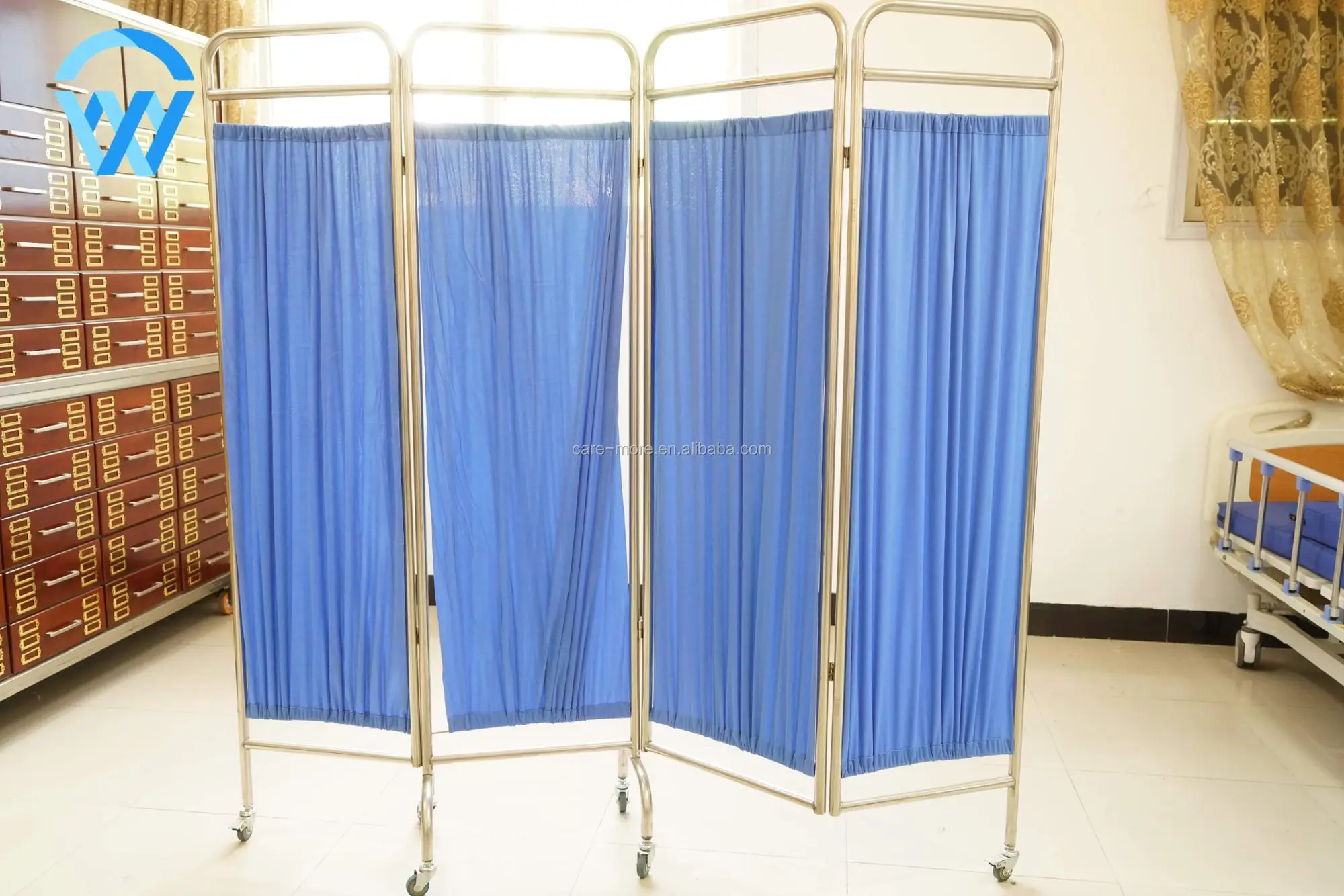 Durable Stainless Steel and Iron Material Medical Bedside Screen Three Folding Hospital Ward Screen