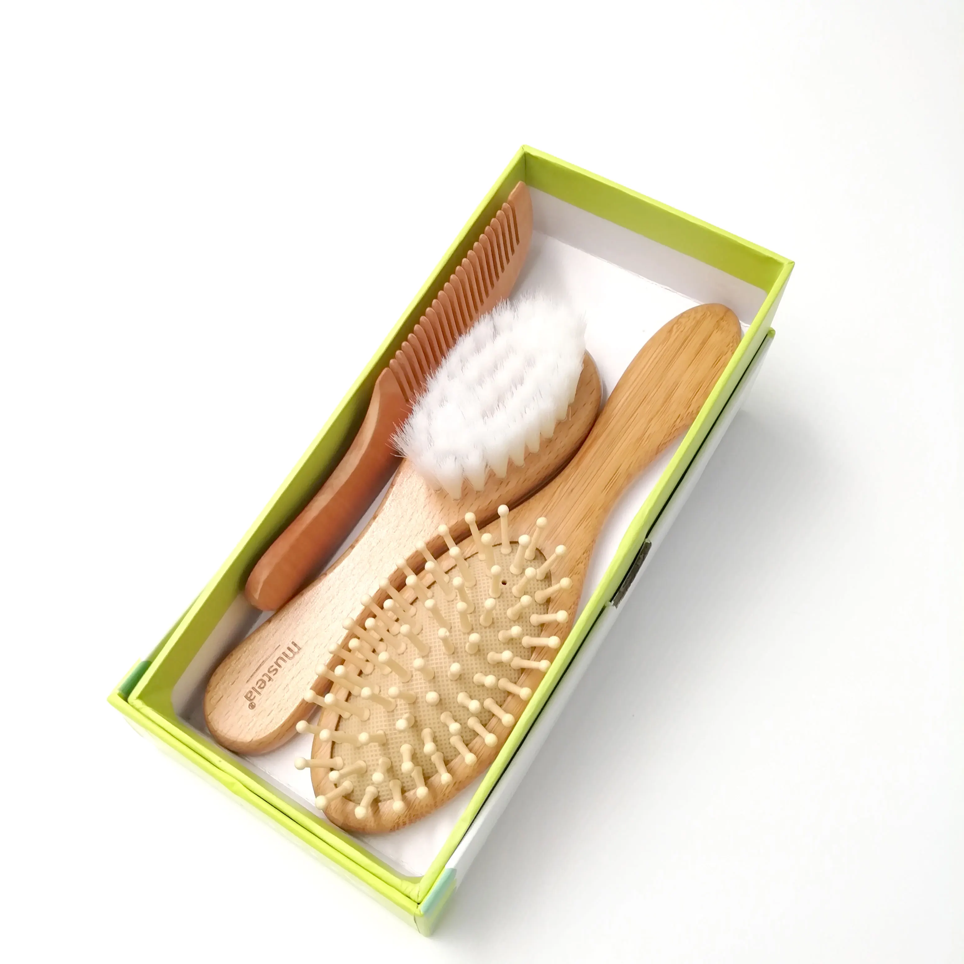 Wooden Baby Hair Brush Bottle Baby Brush And Comb Set With Natural Goat