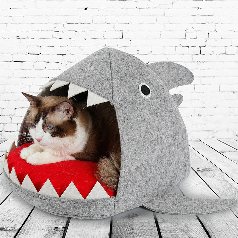Doglemi Shark Pet House Cat Bed Multi Color Felt Cat Cave ...
