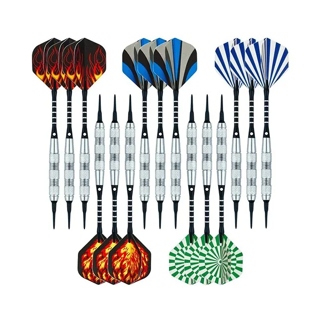 15 Pack Soft Tip Darts 17 Grams With Aluminum Shafts And 5 Style