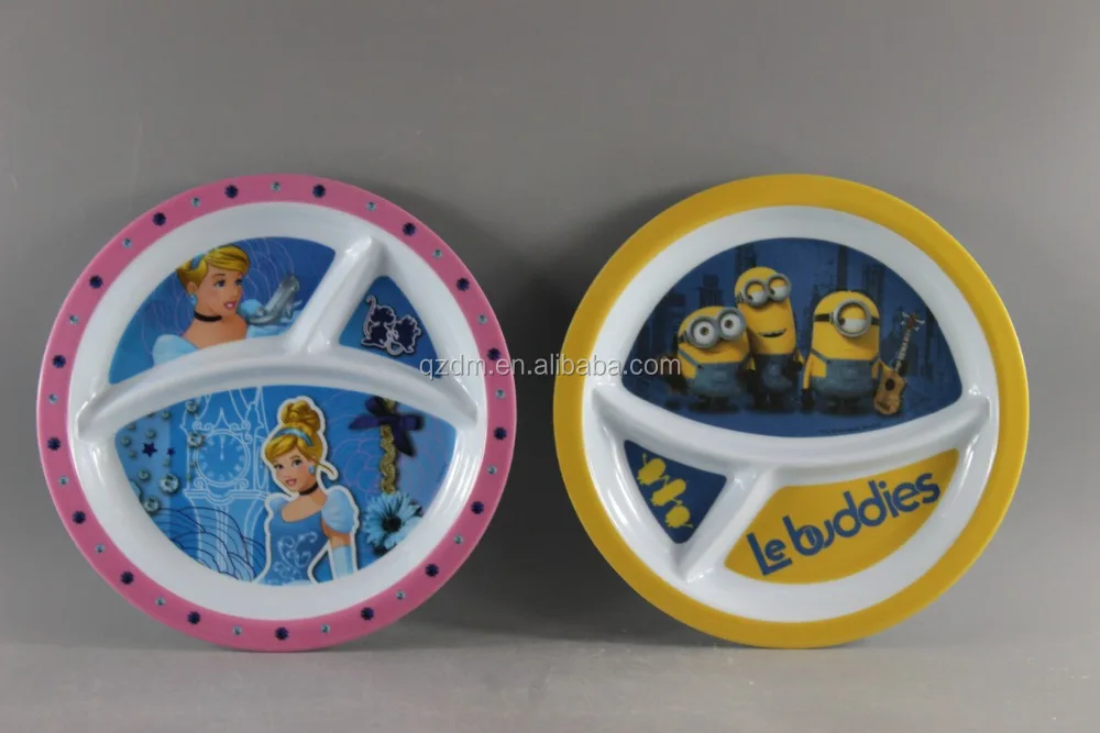 Round Shape Melamine Kids Divided Plate With Customer Design