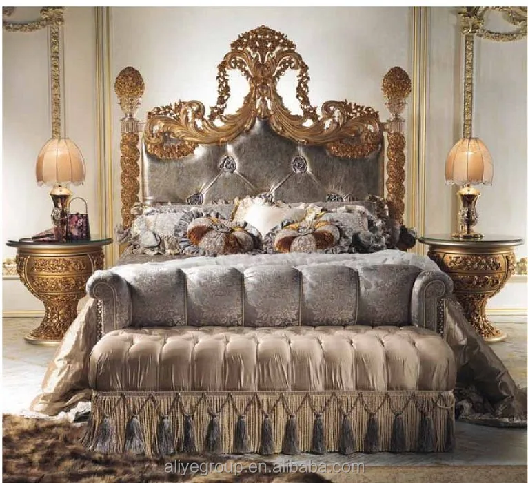 Lujo Royal marrón oscuro madera Cabecera de cuero reina cama Italia