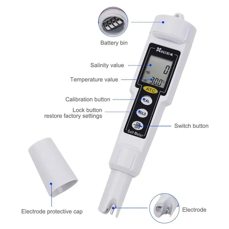 Máy đo muối cầm tay chính xác mới Máy đo muối CT-3080 Chất lượng nước Máy kiểm tra độ mặn kỹ thuật số Máy đo độ ẩm kỹ thuật số