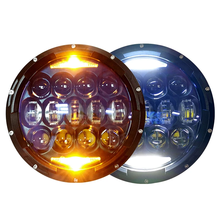 High Quality 7 Inch Led Round Headlight 130 Watts Blue Lens with Angel Eyes OSRAM Chips Headlamp for Jeep