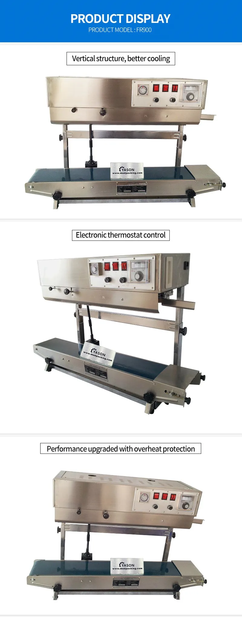 Industrial Vertical Bag Sealer Aluminum Foil Bag Sealer Continuous Band Sealer Sealing Machines