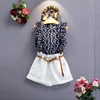 New design summer baby girl clothes boutique floral sleeveless t-shirt shorts suit belt girl clothes china set 2018 summer