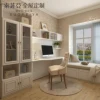 White Complete Study Room Display Cabinet Showcase Design with Japanese Tatami Folding Sofa Bed