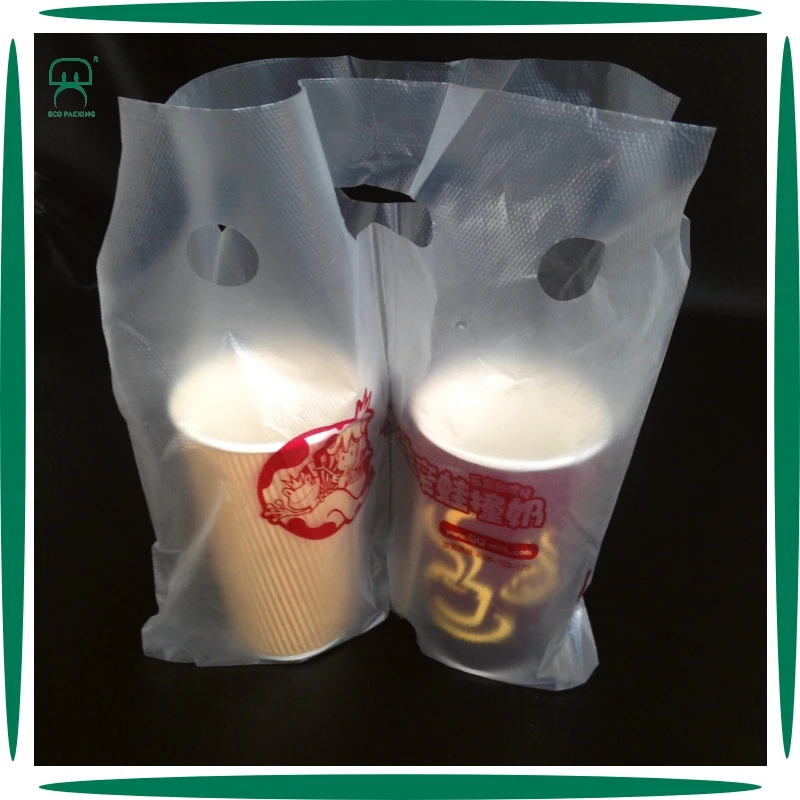 Custom Logo Take Away Drinks Holder Plastic Bag Buy Cup Holder