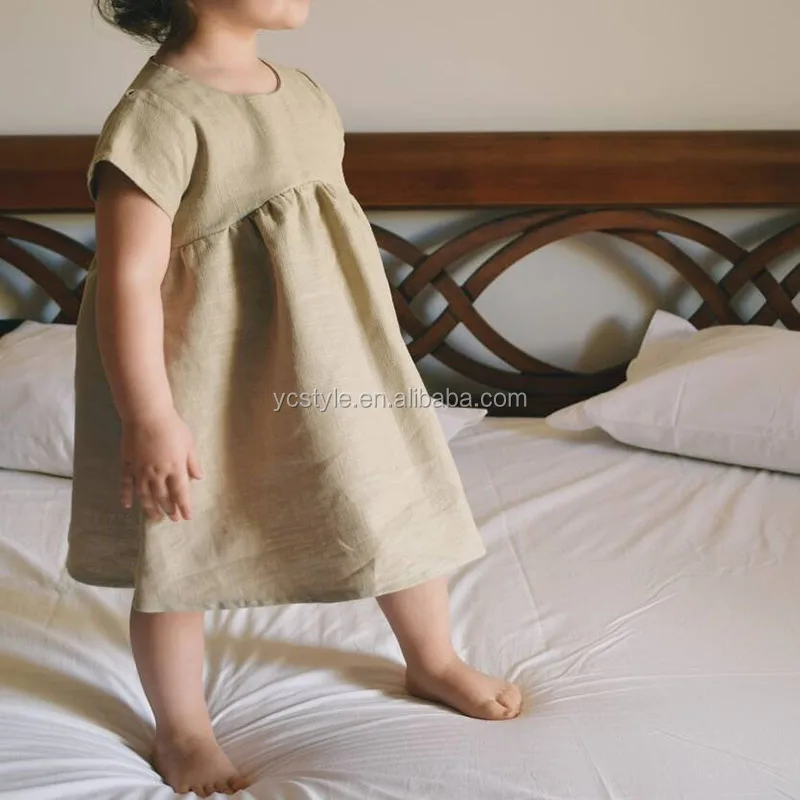 Baby Toddler Girls White Linen Dress With Peter Pan Collar,White Collar