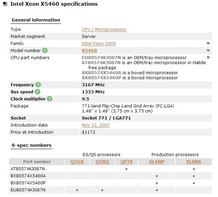 Intel Xeon X5460 CPU 3.16GHz/12M/1333 SLANP Quad Core LGA771 CPU 45nm