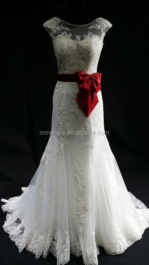 blanco vestido de boda rojo,cinta de raso vestido de elegante