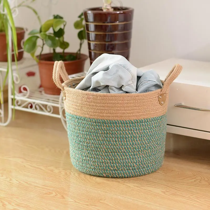 Storage Baskets Cotton Rope Basket Woven Laundry Basket With Handle