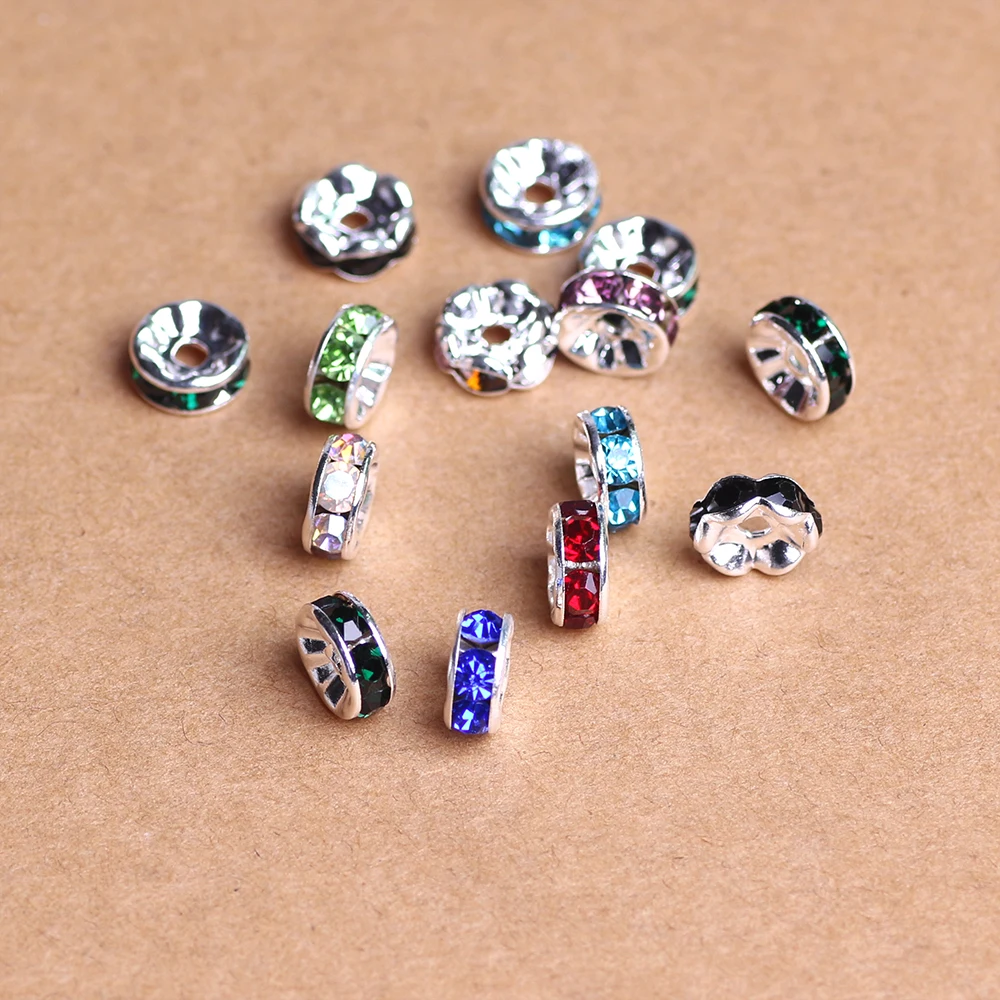 6mm Mix Color Crystal Spacer Metal Hole Silver Plated Flat Crystal ...