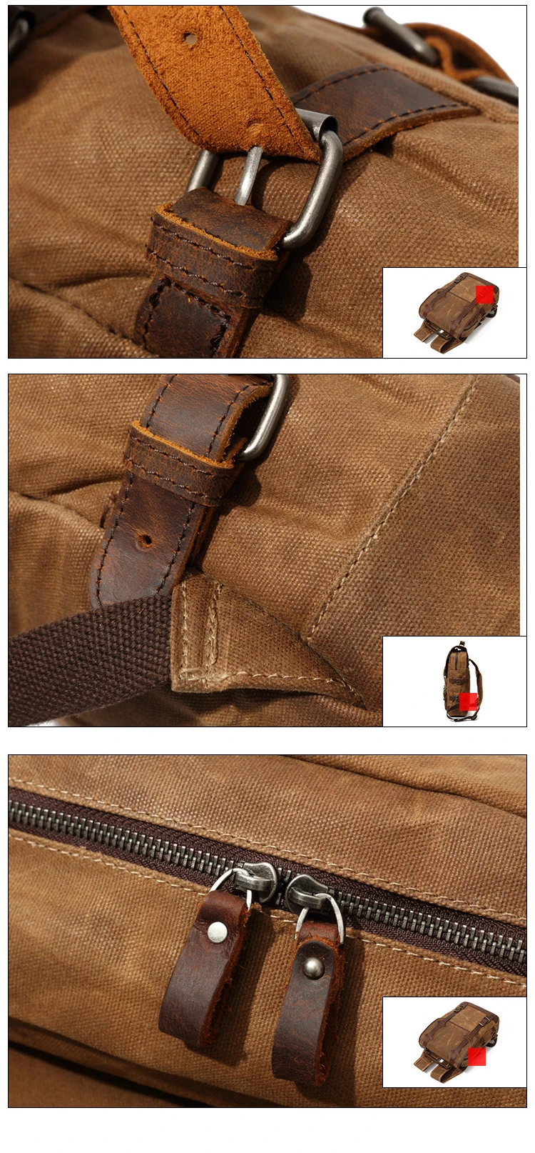 Elegant design waterproof outdoor waxed canvas leather trim unisex rucksack knapsack bagpack satchel back pack backpack bag