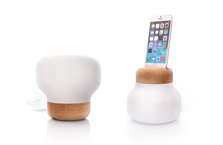 Modern Smart home Wood craft blown White Glass bottle led Table Lamp for charger of iphone 6