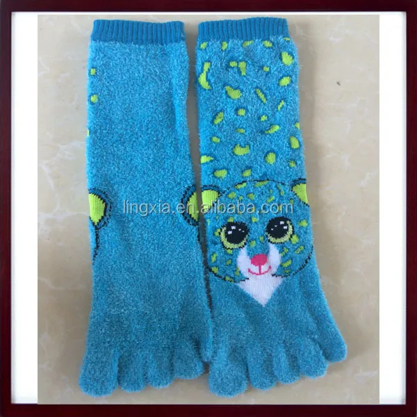 Animal Design Fuzzy Cozy Long Toe Socks,Stripes Cute Animals Toe Socks