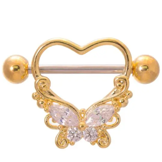 14g Gold Plated Butterfly Nipple Ring Shield Piercing Jewelry Buy