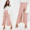 Women Winter Pants 2017 Pink Pleated Culottes With Skinny Tie Belt Pants For Women